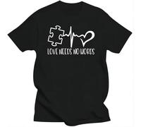 Love Needs No Words Pure Cotton T Shirt Funny Puzzle Piece Heartbeat Graphic tee Black XXL