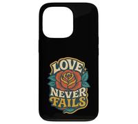 Love Never Fails 1 Corintios 13:8 Verso de la Biblia Cristiano Carcasa para iPhone 13 Pro