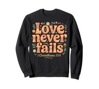 Love Never Fails versículo de la Biblia 70s Vintage Cita cristiana Sudadera