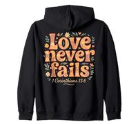 Love Never Fails versículo de la Biblia 70s Vintage Cita cristiana Sudadera con Capucha