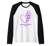 Love Never Forgets End ALZ Alzheimer - Mariposa de Conciencia Camiseta Manga Raglan