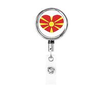 Love North Macedonia Bandera Corazón Heavy Duty Metal Badge Holder Carrete, retráctil Badge Holder con clip de cinturón para clave Name Card Holder Employee Teacher 1