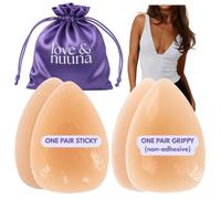 Love & nuuna Cubiertas Triangulares para pezones, Dos Pares, Pasteles pegajosos y adherentes, Juego Adhesivo y no Adhesivo, Pasties Impermeables, Miel, Small (Fits A - D+)