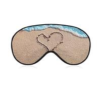 Love on Beach Heart Sleep Mask Blue Water Blindfold para dormir Elástico Blackout Eye Mask Cover para toda la noche de sueño, viaje y siesta