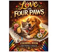 LOVE ON FOUR PAWS: A DOG & CAT COLORING BOOK FOR TEENS & ADULTS