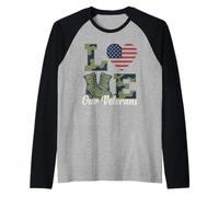 Love Our Veterans Day Orgullosa Bandera Militar Estadounidense Camiseta Manga Raglan