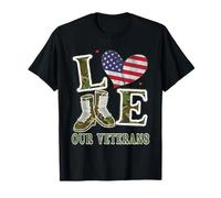 Love Our Veterans Heart USA Flag Orgulloso Militar Bandera de Estados Unidos Hombres Camiseta