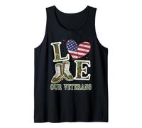 Love Our Veterans Heart USA Flag Orgulloso Militar Bandera de Estados Unidos Hombres Camiseta sin Mangas