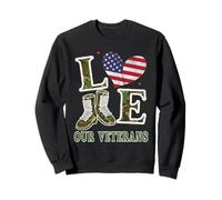 Love Our Veterans Heart USA Flag Orgulloso Militar Bandera de Estados Unidos Hombres Sudadera