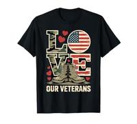 Love Our Veterans Heart USA Flag Orgulloso Militar US Flag Me Camiseta