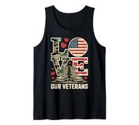 Love Our Veterans Heart USA Flag Orgulloso Militar US Flag Me Camiseta sin Mangas