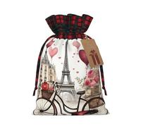 Love Paris Tower Café Vino Perfume Bicicleta Corazón Estampado Bolsas de regalo navideñas Bolsas de regalo con cordón, regalos y obsequios de fiesta de Navidad