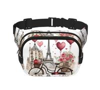 Love Paris Tower Coffee Wine Perfume Bicicleta Corazón Impresión Hombres y Mujeres Cuadrado Doble Capa Cintura Bolsa de Entrenamiento Crossbody Viaje Riñonera, Negro -, Talla única