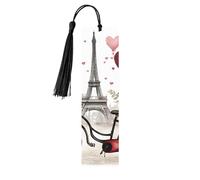 Love Paris Tower Coffee Wine Perfume Bicycle Heart Print Marcapáginas de madera con borla, hermosos marcadores hechos a mano, marcadores para leer