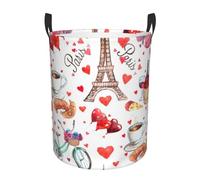 Love Paris Tower - Contenedor circular de almacenamiento para café, vino, perfume, bicicleta, impresión de corazón, con asas, cesta grande para ropa, decoración de tiendas, ropa y artículos esenciales