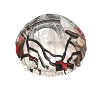 Love Paris Tower - Gorro de ducha con estampado de corazón para mujer, ligero, reutilizable, suave, doble capa impermeable, a prueba de fugas.