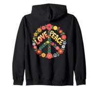 Love Peace Flower Power Hippie Retro Floral Símbolo Paz Sudadera con Capucha