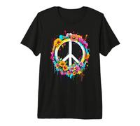 Love Peace Flower Power, Signo de la Paz, 70 y 60, Flores Hippie Camiseta Premium