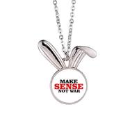 Love Peworld - Collar con colgante de conejo con texto en inglés "Make Sense Not War"
