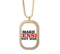 Love Peworld - Collar con colgante de cristal dorado con diamantes y texto en inglés "make sense not war"