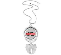 Love Peworld - Collar giratorio con colgante de alas de ángel con texto en inglés "Make sense not war"