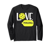 Love Pickleball Cute Paddle and Ball Fun Sports Fans Players Manga Larga