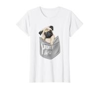 Love Pugs, Camiseta de Perro de Bolsillo, diseño gráfico de Mascotas Camiseta gráfica económica, Mujer, Blanco, L