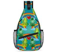 Love Rainbow Frogs - Mochila bandolera para hombre y mujer, diseño de ranas cruzadas, para viajes, senderismo, mochila casual, multicolor, 14 in, Mochila Sling