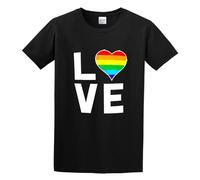 Love (Rainbow Heart) Gay & Lesbian Men's T-Shirt Unisex Black Cotton Hip Hop Print tee Shirts M