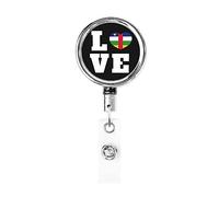 Love República Centroafricana Bandera Corazón Heavy Duty Metal Badge Holder Carrete, retráctil Badge Holder con clip de cinturón para clave Name Card Holder Empleado Profesor