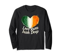 Love Runs Irish Deep Irlanda Bandera Corazón Día de San Patricio Manga Larga