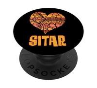 Love Sitar Naranja Mandala Corazón Indio Instrumento de Cuerda PopSockets PopGrip Adhesivo