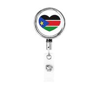 Love South Sudan Flag Heart Heavy Duty Metal Badge Holder Carrete, retráctil Badge Holder con clip para cinturón para clave Name Card Holder Employee Teacher 1