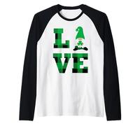 Love St. Patricks Day Irish LUCKY Shamrock Gnomo San Valentín Camiseta Manga Raglan