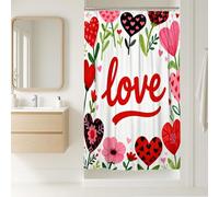 Love Stall - Cortina de ducha romántica con diseño de corazón y flores de San Valentín, diseño de tela impermeable para el hogar, baño, decoración de hotel, 91 x 183 cm