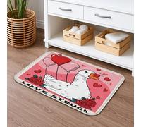 Love Struck - Tapete de baño de secado rápido, bonito ganso con globos, absorbente, antideslizante, tapete de ducha de franela de San Valentín, lavable, para decoración de baño, 20 x 32 pulgadas