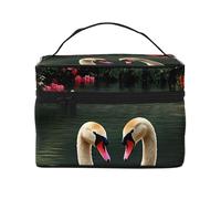 Love Swans - Bolsa de maquillaje de viaje, organizador portátil de artículos de tocador con compartimentos con cremallera para cepillos, botellas y cuidado de la piel