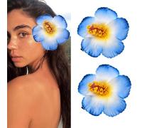 Love Sweety 2 pinzas para el pelo de plumeria hawaiana Galsang con flores para fiesta en la playa (azul)