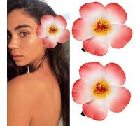 Love Sweety 2 pinzas para el pelo de plumeria hawaiana Galsang con flores para fiesta en la playa (rojo)
