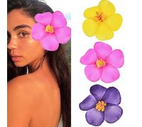 Love Sweety 3 pinzas para el pelo de plumeria hawaiana Galsang con flores para fiesta en la playa (morado melocotón amarillo)