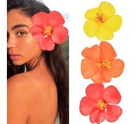 Love Sweety 3 pinzas para el pelo de plumeria hawaiana Galsang con flores para fiesta en la playa (rojo, naranja, amarillo)
