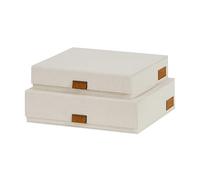 LOVE !T STORE !T 2 cajas de almacenamiento premium con tapa - Caja de documentos - A4 - Tela de lino - Cierre magnético - Tapa abatible - Beige - 28 x 23 x 6 cm & 31 x 25 x 8 cm