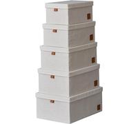 LOVE !T STORE !T 679394 Premium Cajas de Almacenamiento con Tapa de 5 Piezas, Juego de Cajas de Tela de Alta Calidad, Muy Estable, Beige, 5 Tamaños Diferentes