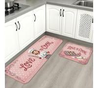 Love to Cook - Tapetes de cocina para piso, diseño de corazón de melocotón, vintage, lujosos, suaves, acolchados, cómodos, lavables, para fregaderos de cocina, lavandería, baño, 2 unidades