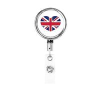 Love United Kingdom Bandera Corazón Heavy Duty Metal Badge Holder Carrete, retráctil Badge Holder con clip para cinturón para clave Name Card Holder Employee Teacher 1