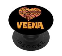 Love Veena Naranja Mandala Corazón Indio Instrumento de Cuerda PopSockets PopGrip Adhesivo