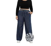 Love Welove Fashion - Vaqueros anchos para mujer, elásticos, de cintura alta, sin cremallera, con cordón, holgados, de denim, talla 3XL, Vellón Azul Oscuro, 3X-Large