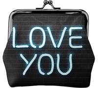 Love You Lettering Decoración Monedero de Cuero para Mujer, pequeña Bolsa de Cambio con Cierre de Beso y Hebilla para Regalo de niña