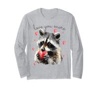 Love You More Raccoon Holding a Heart Womens Cute Valentine Manga Larga