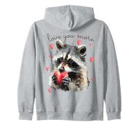 Love You More Raccoon Holding a Heart Womens Cute Valentine Sudadera con Capucha